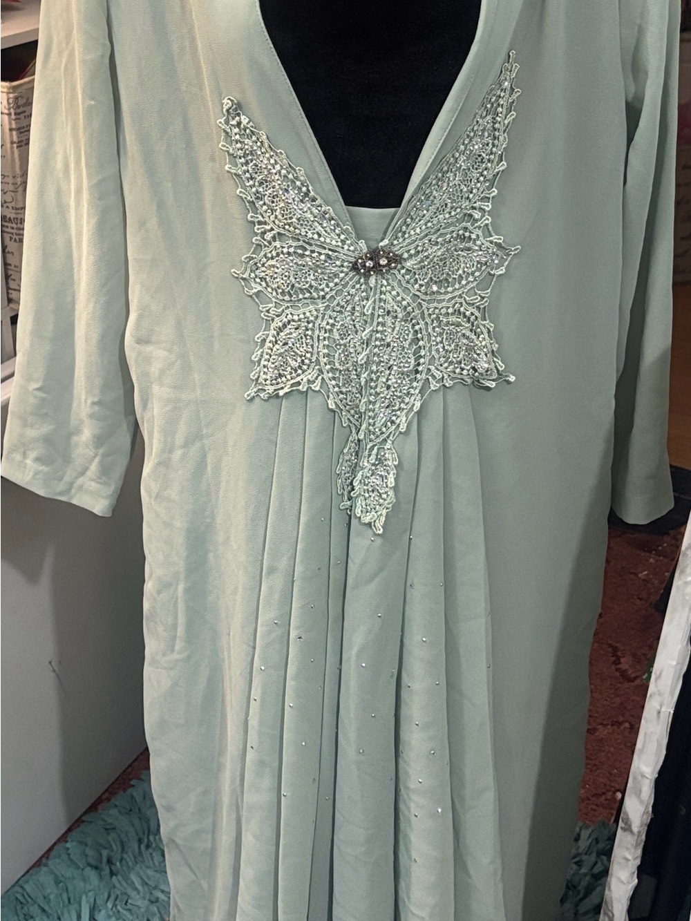 Dolce Embellished Maxi 2 piece Skirt and Jacket in Green Like New